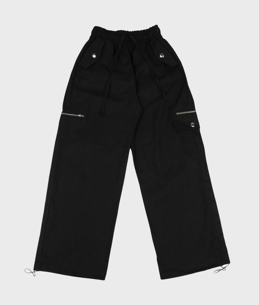 fold pocket zip string cotton pants (black)