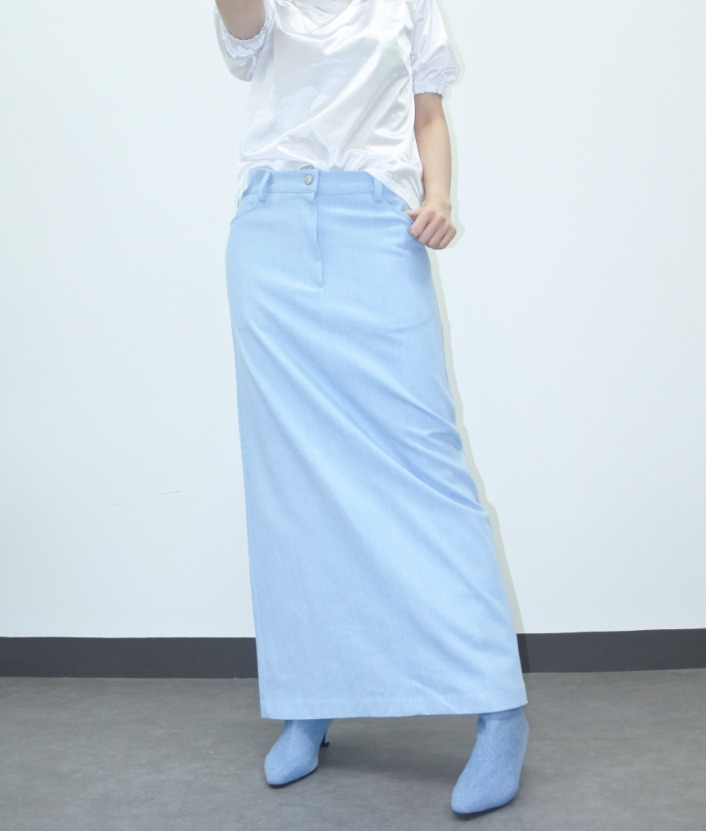 soft denim low maxi skirt