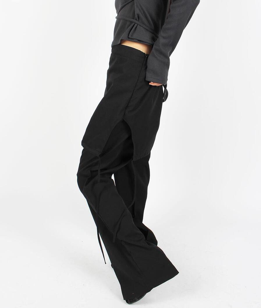 crispy skirt layered line pants (black)