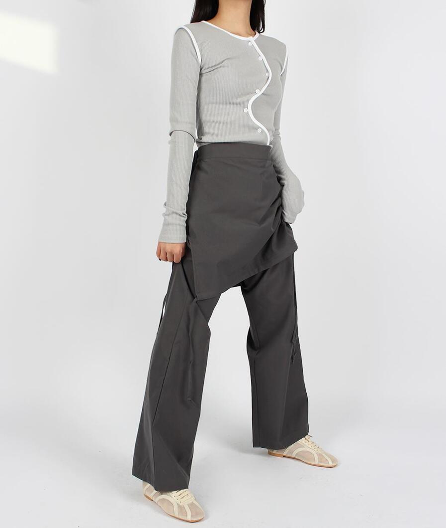 crispy skirt layered line pants (charcoal)