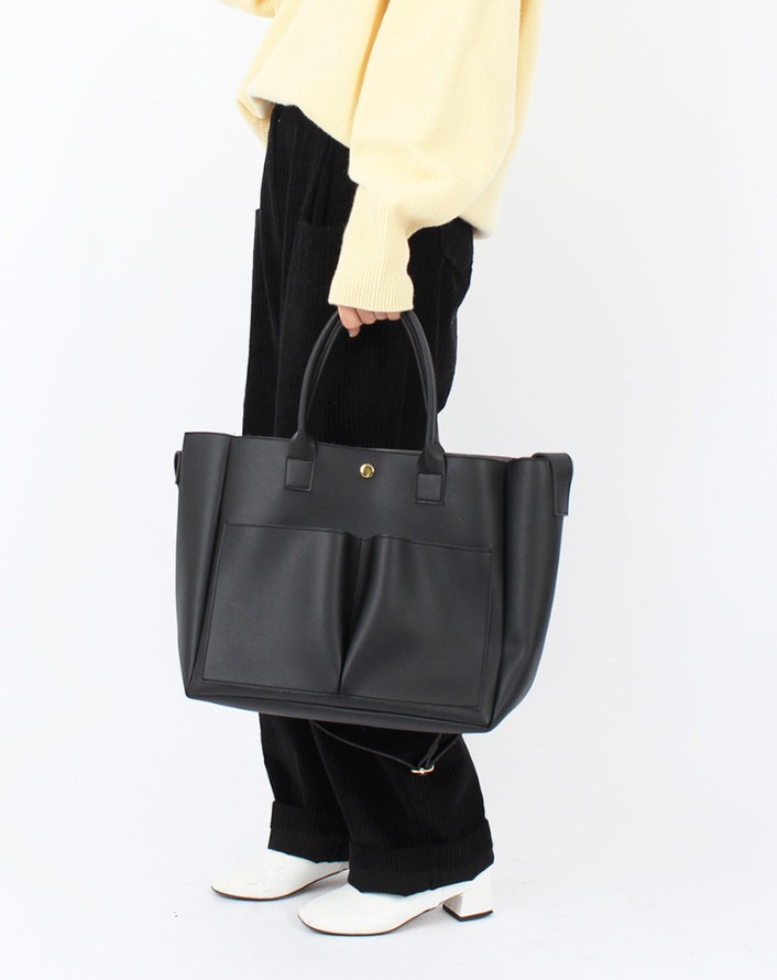 [HQ] mim leather pocket big bag (black)