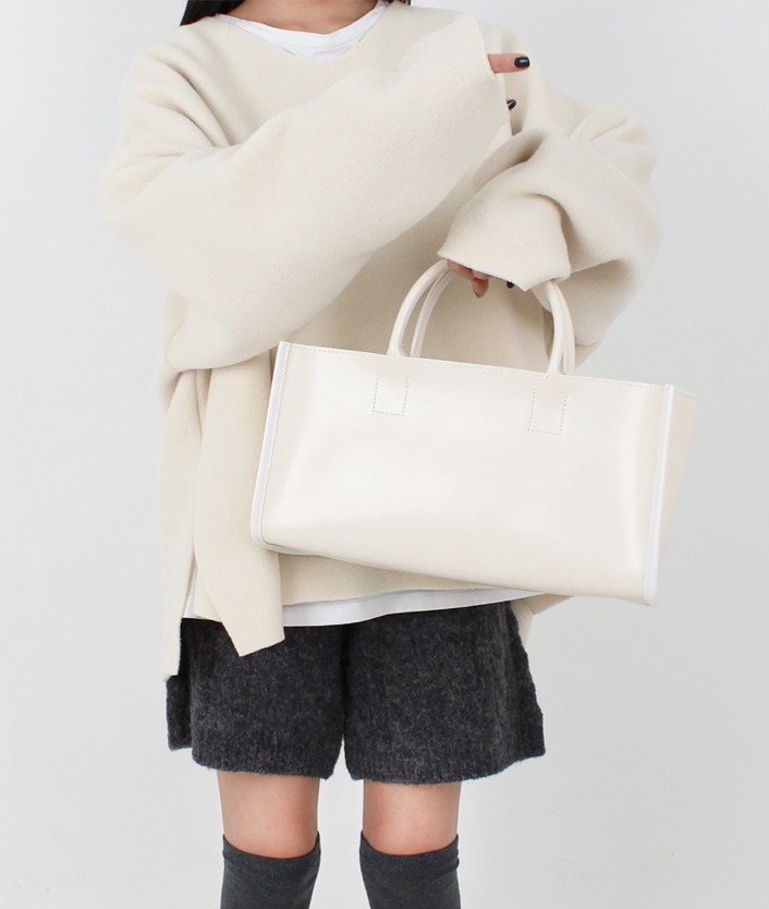 square leather shopping basket bag (white)