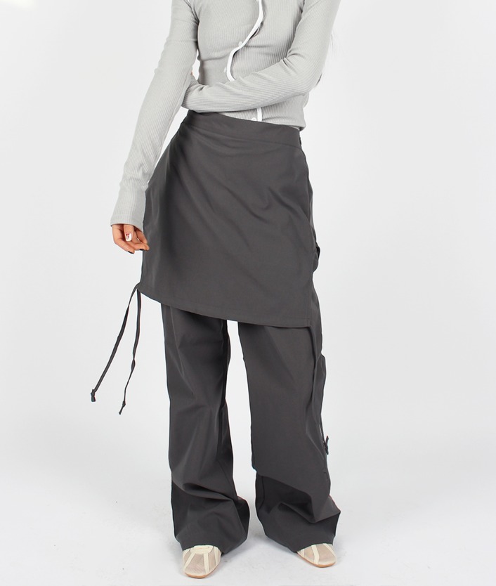 crispy skirt layered line pants (charcoal)