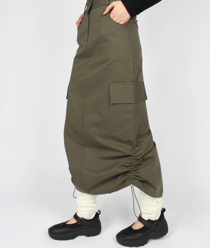 bottom string cargo maxi skirt (khaki)