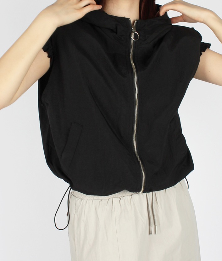 sport string vest hoody zip up (black)