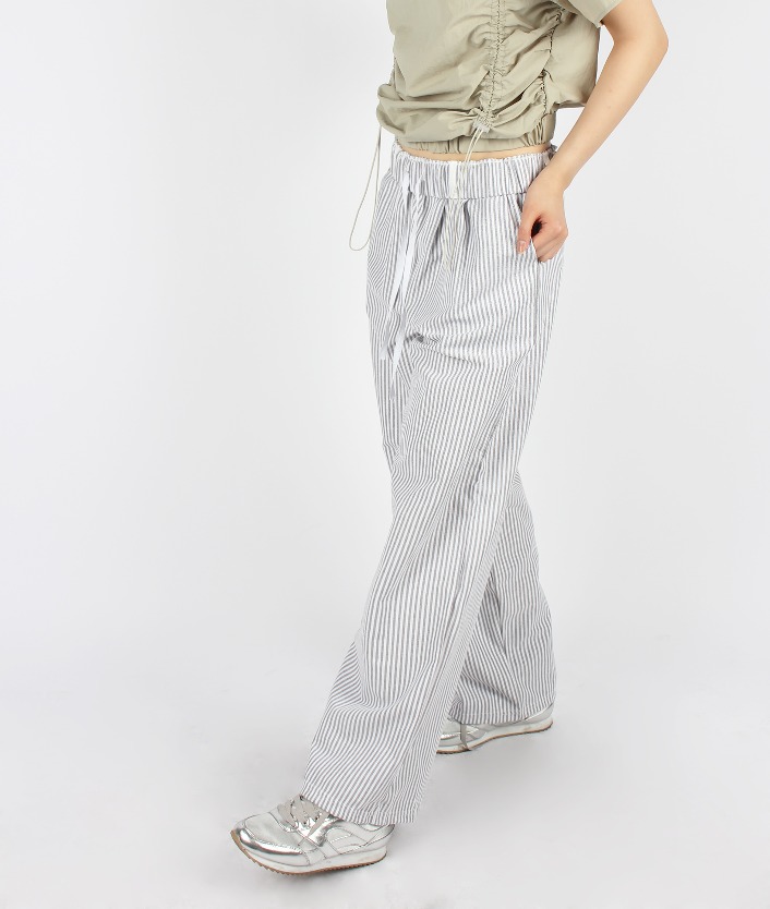 folding waist stripe banding pants (light gray)