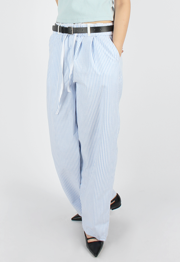 folding waist stripe banding pants (sky blue)
